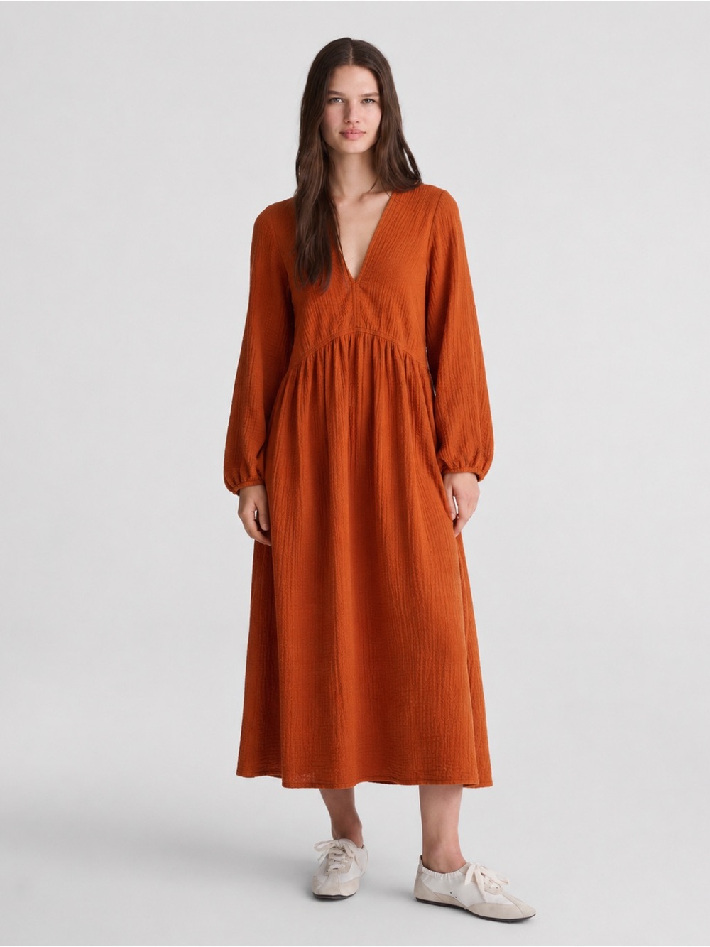 Madewell 100% Cotton Gauze Midi Dress Large Rust Orange Boho Cottagecore